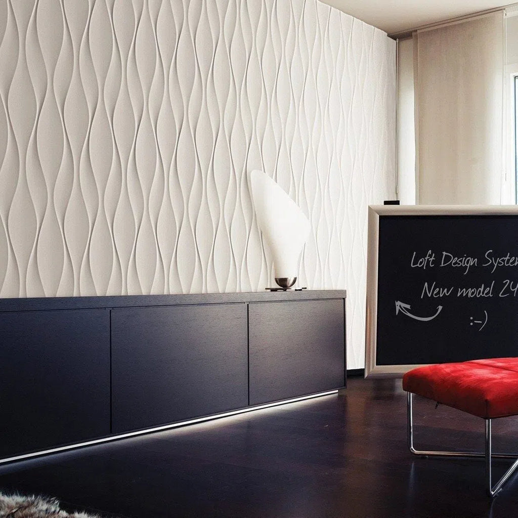 3D Wall Panel - FLOW - Gypsum Panels in living room | DecorMania UK 