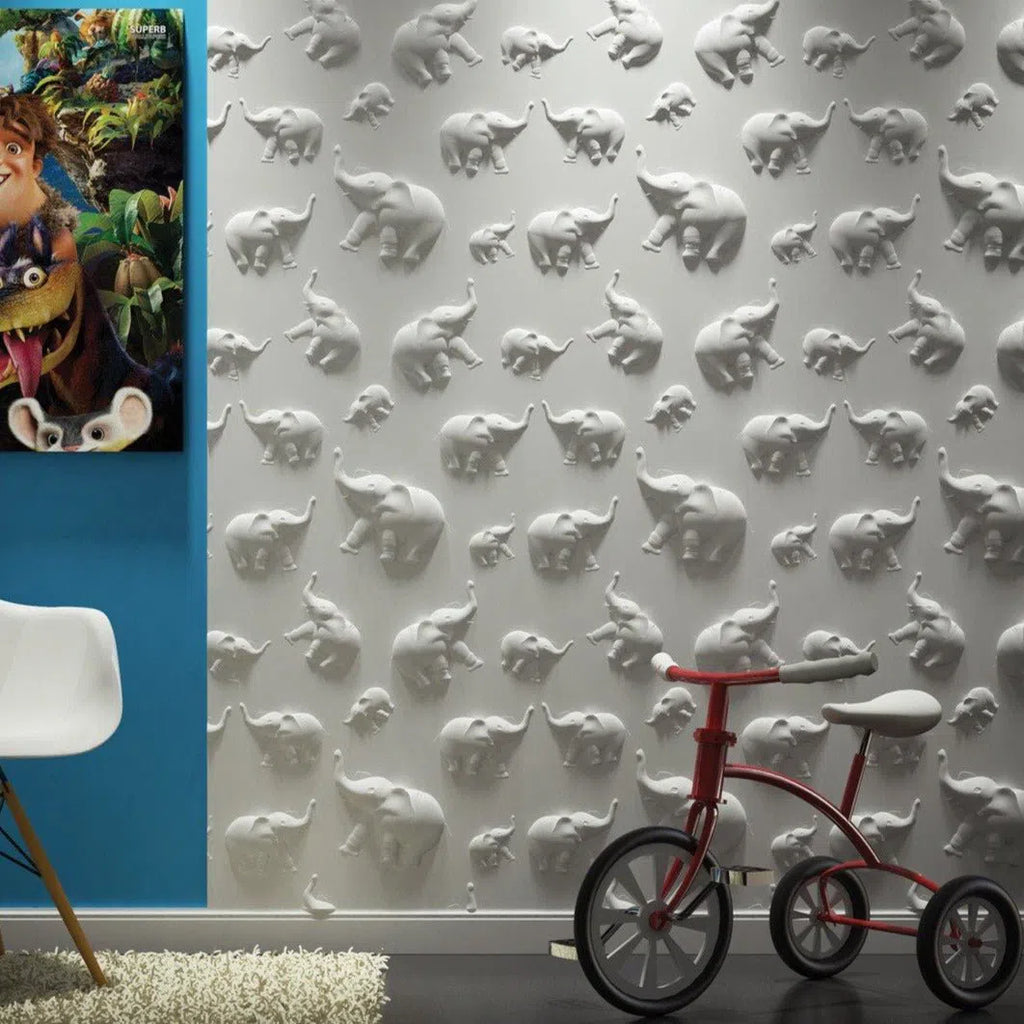 3D Wall Panel - JUNGLE - Gypsum Panels with elephant design in a child's room | DecorMania UK