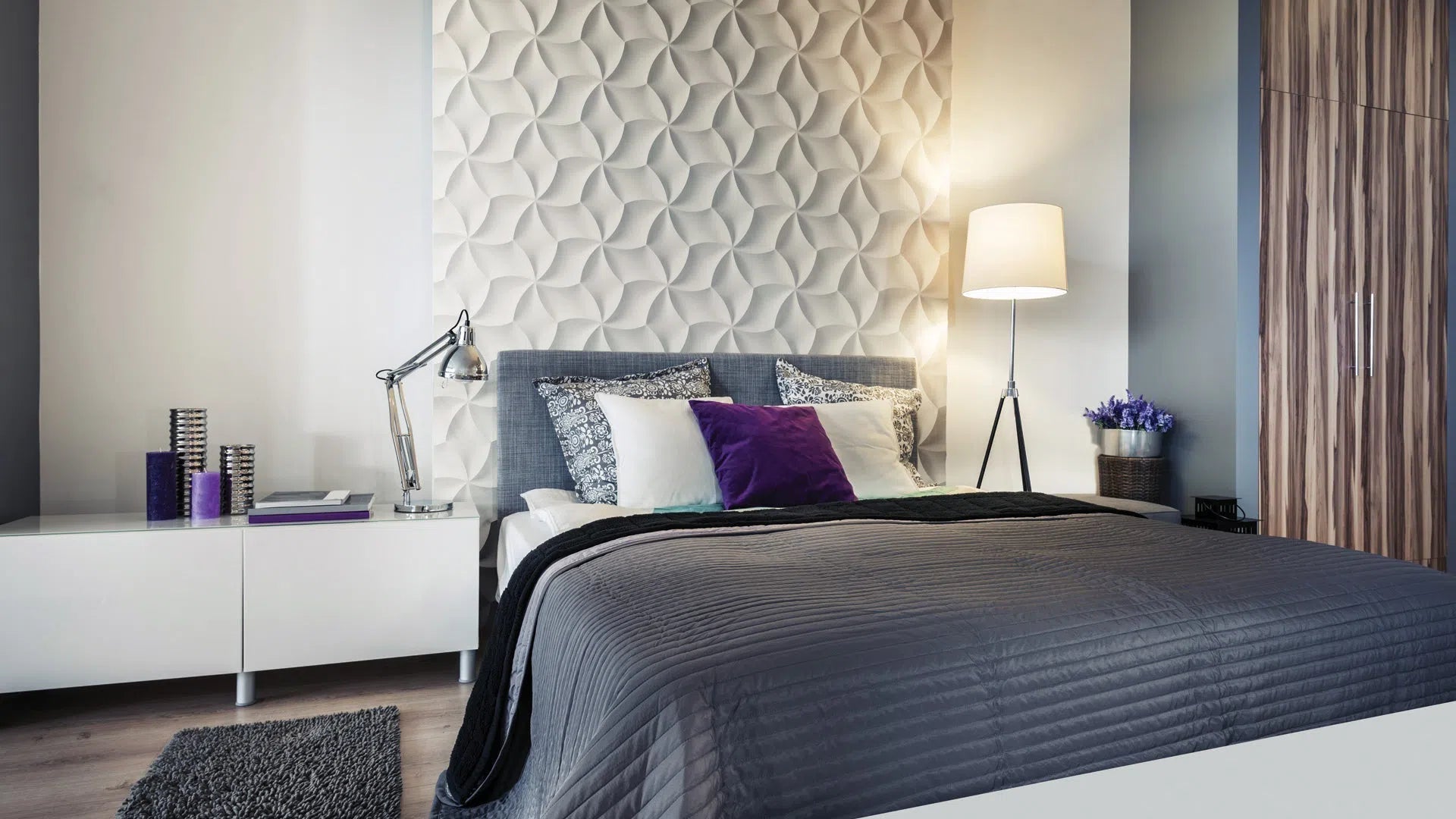 3D Wall Panel - MERINGUE - Gypsum Panels in modern bedroom  | DecorMania UK 