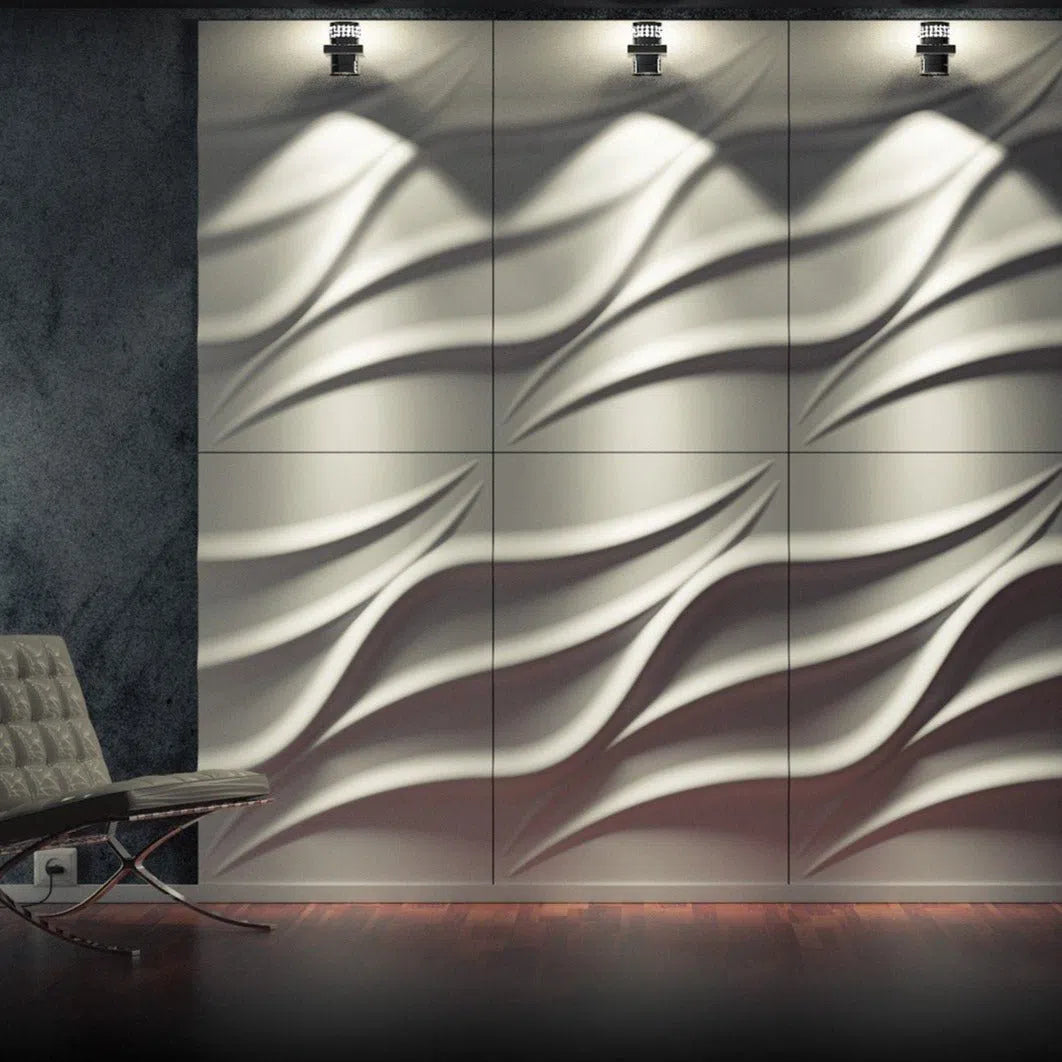 3D Wall Panel - TIDE - Elegant gypsum panels with wave-like texture, perfect for ambient lighting effects | DecorMania UK