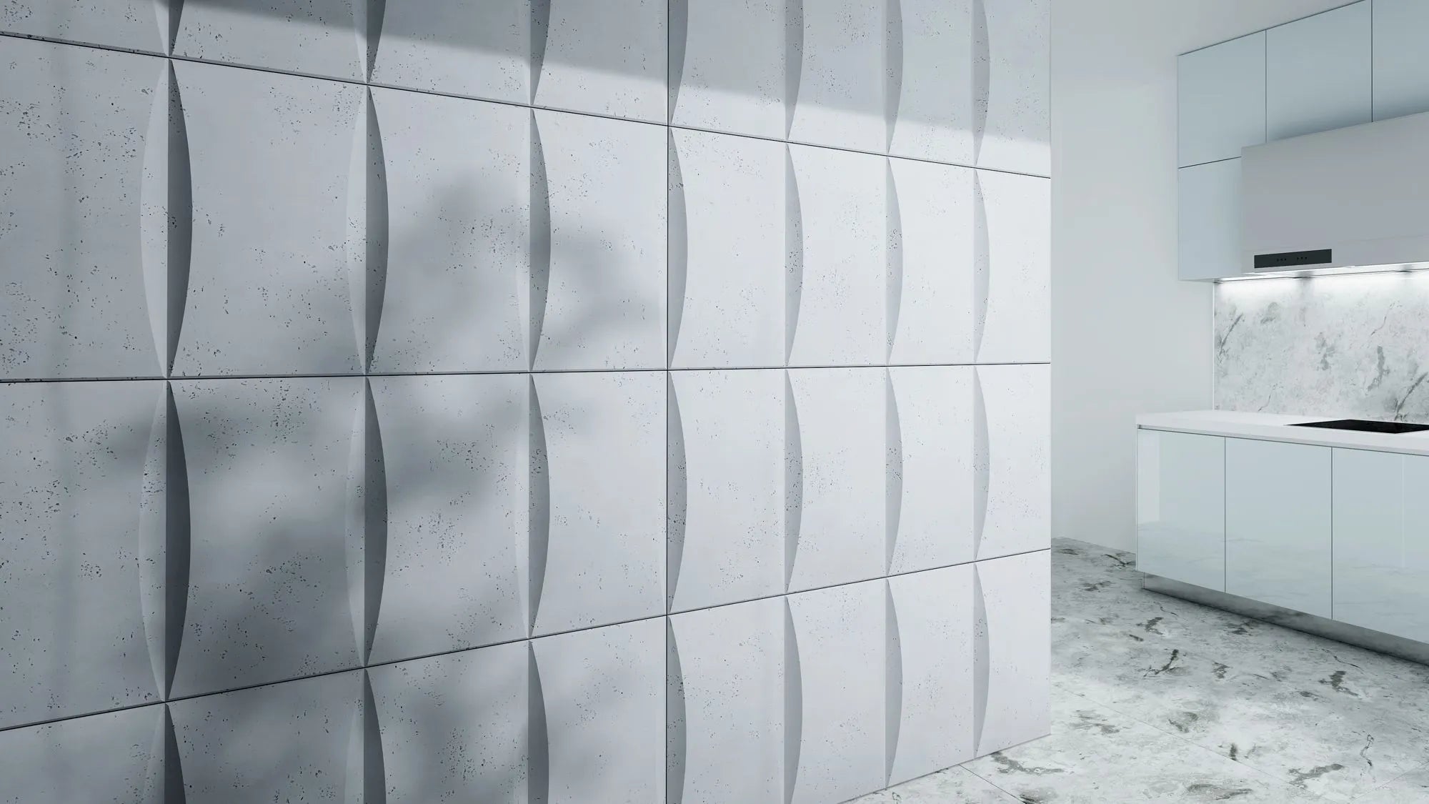 3D Concrete Wall Panels block feature wall in KITCHEN interior Decormania UK