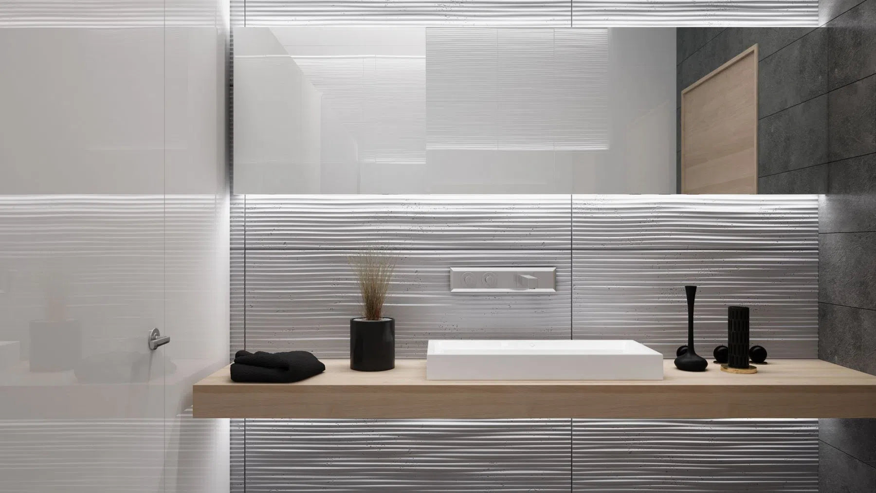 3D Concrete Wall Panel RIDGES in a modern bathroom | DecorMania UK