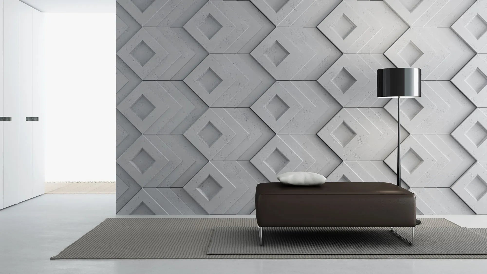 3D Concrete Wall Panels SHADOW feature wall in living room interior Decormania UK