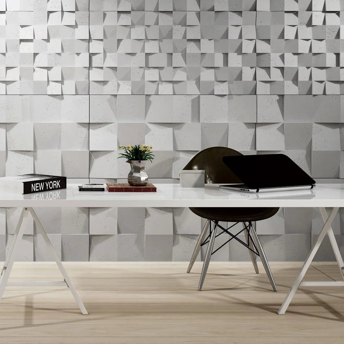3D Concrete Wall Panels SQUARES feature wall in office interior Decormania UK