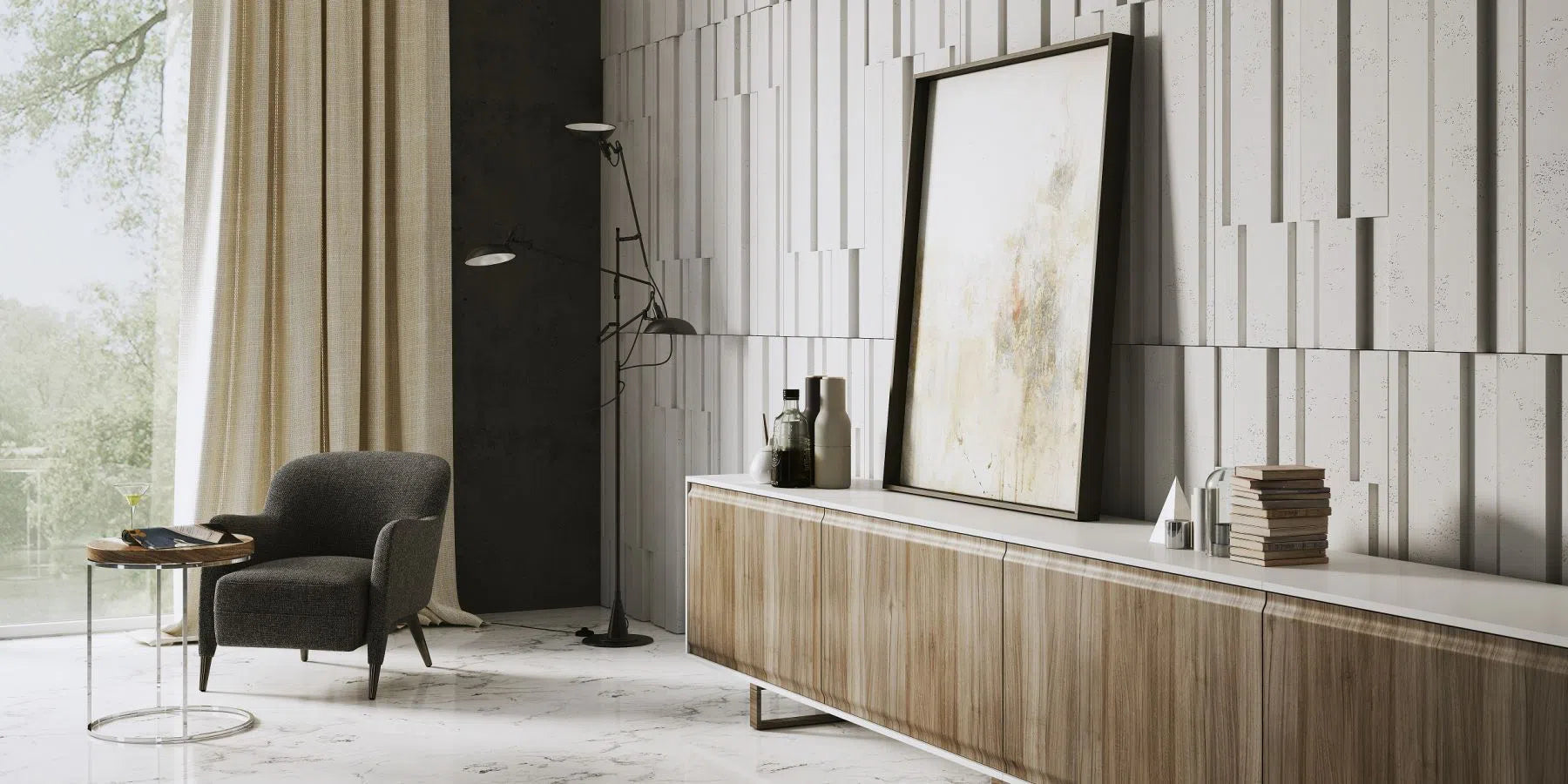 3D Concrete Wall Panels ROOFTOPS in a classy interior  | DecorMania UK