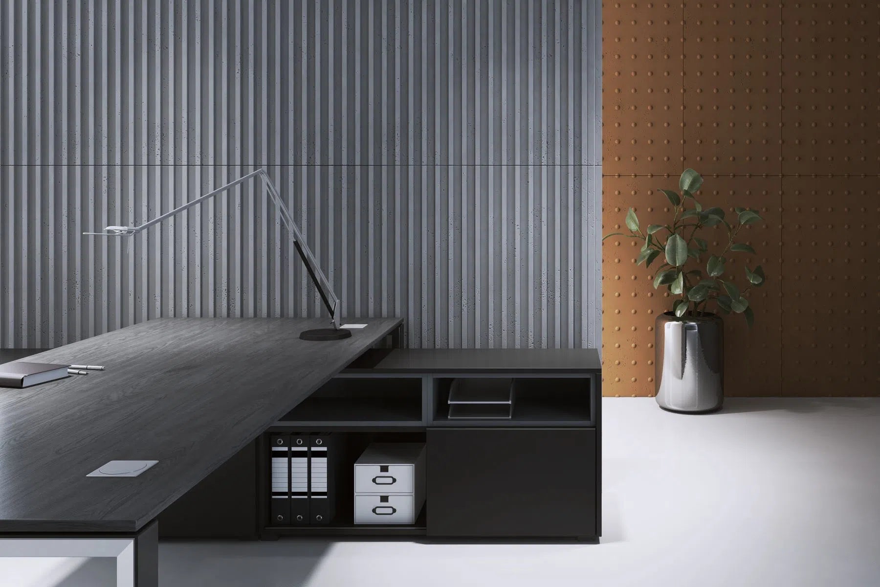3D Concrete Wall Panel RIFT M in a modern office | DecorMania UK