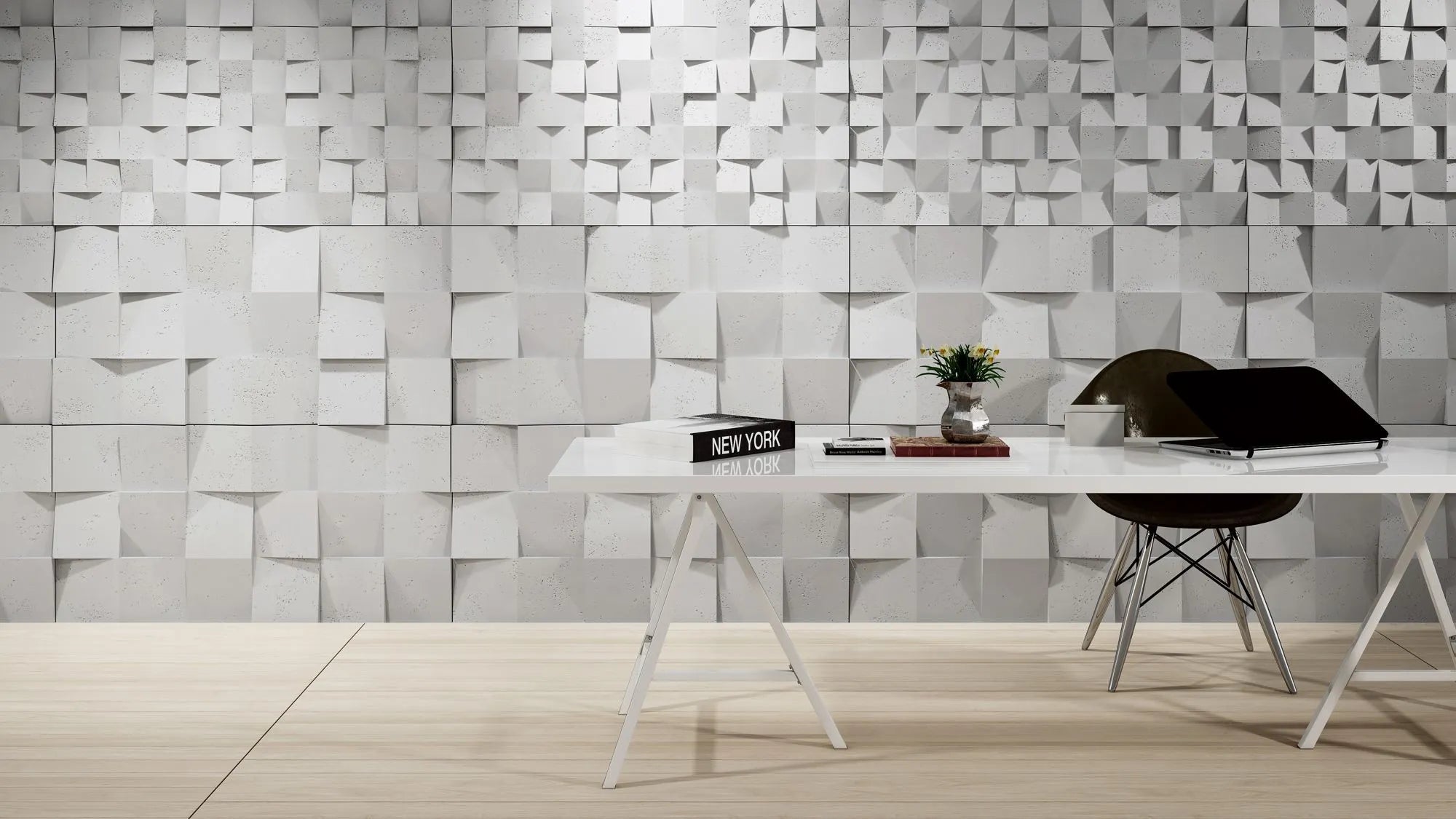 3D Concrete Wall Panels MULTISQUARES feature wall in office interior Decormania UK