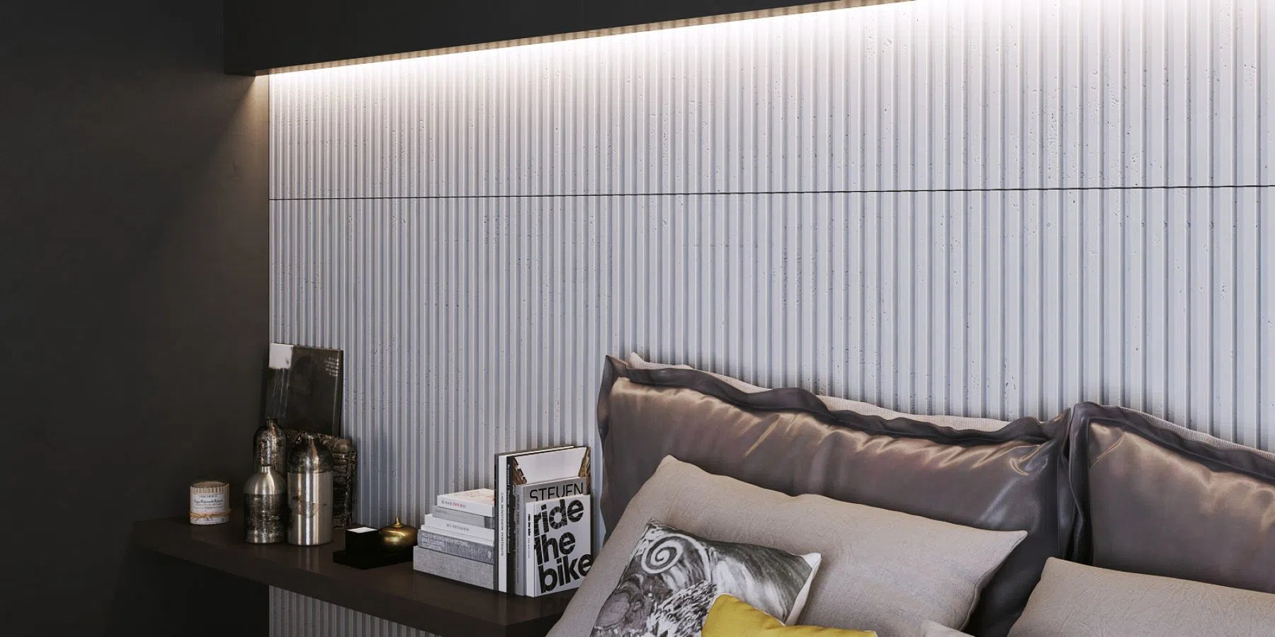 3D Concrete Wall Panels RIFT S in a modern interior | DecorMania UK