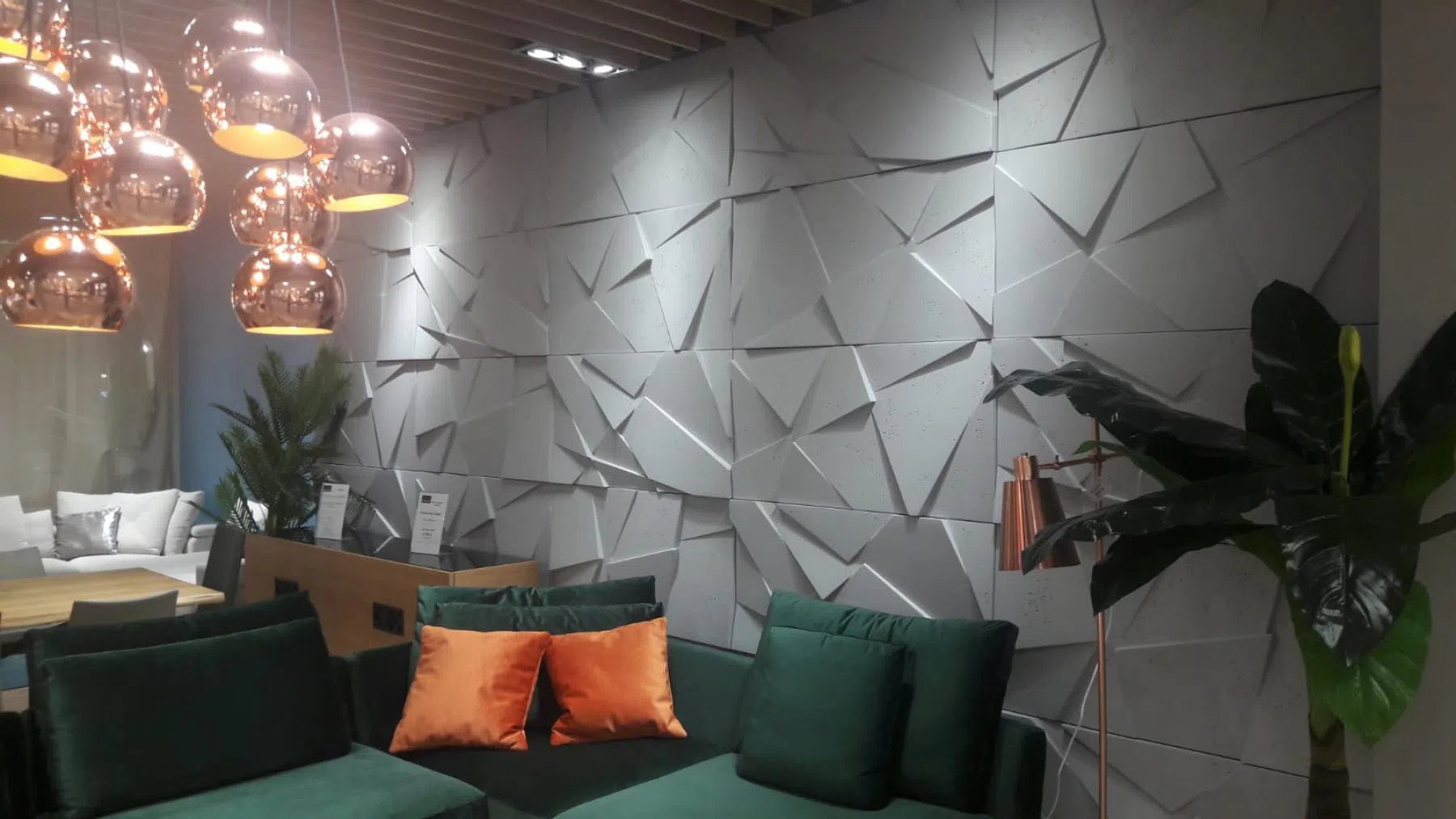3D Concrete Wall Panels CRYSTAL in a cozy living room  | DecorMania UK
