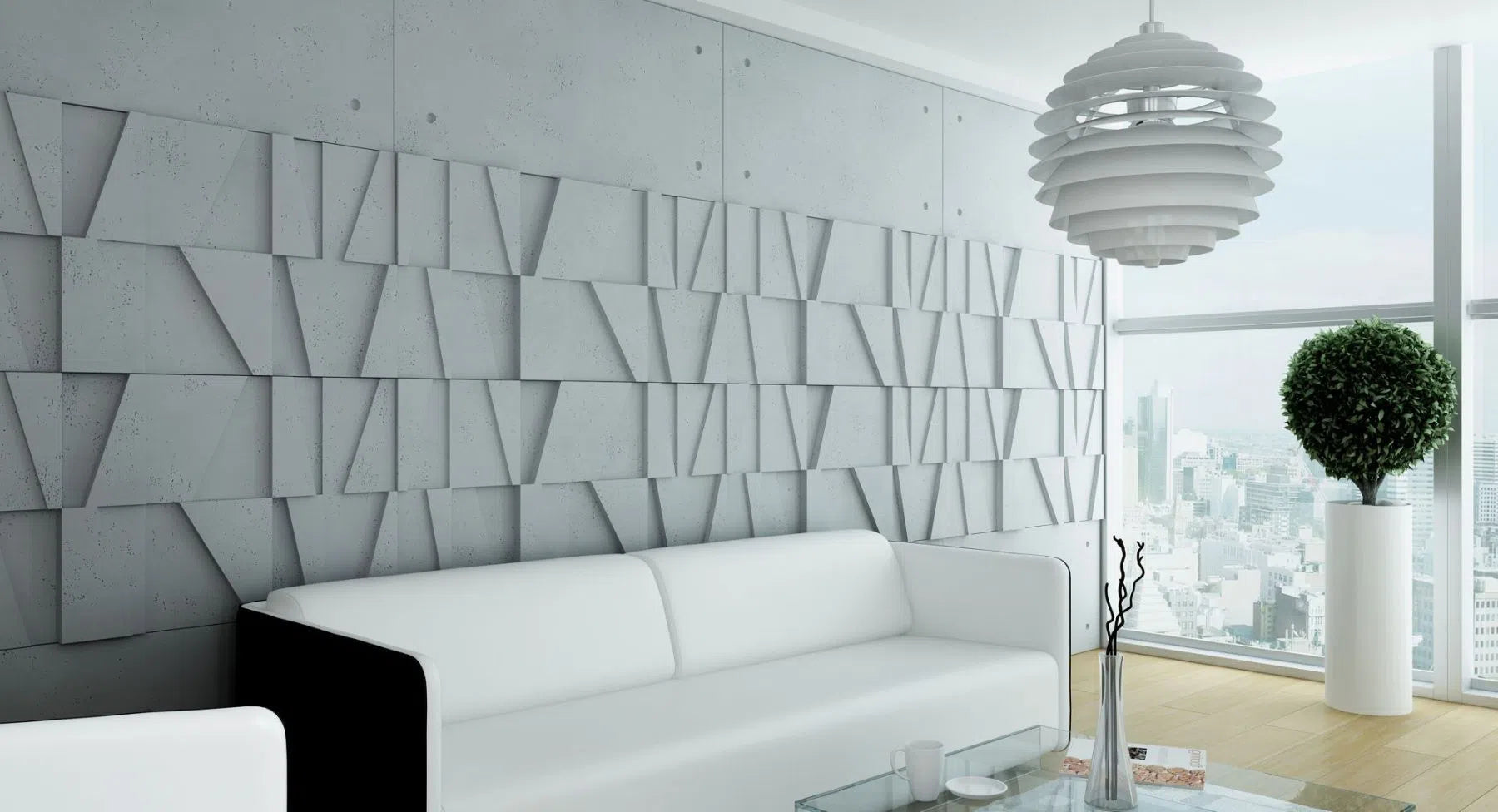 Concrete 3D Concrete Wall Panels BOOKCASE in a living room  | DecorMania UK