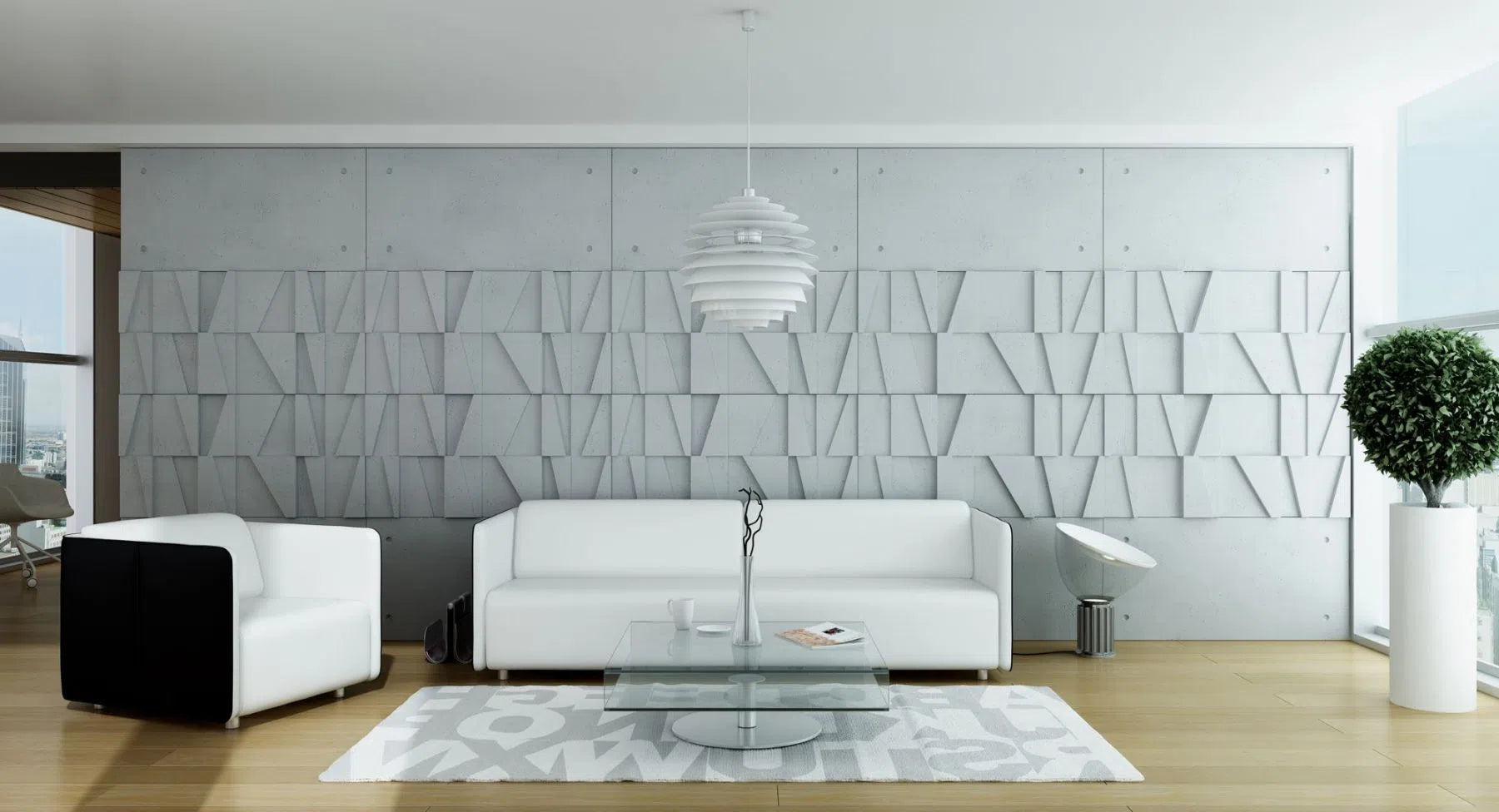 Concrete 3D Concrete Wall Panels BOOKCASE in a living room  | DecorMania UK