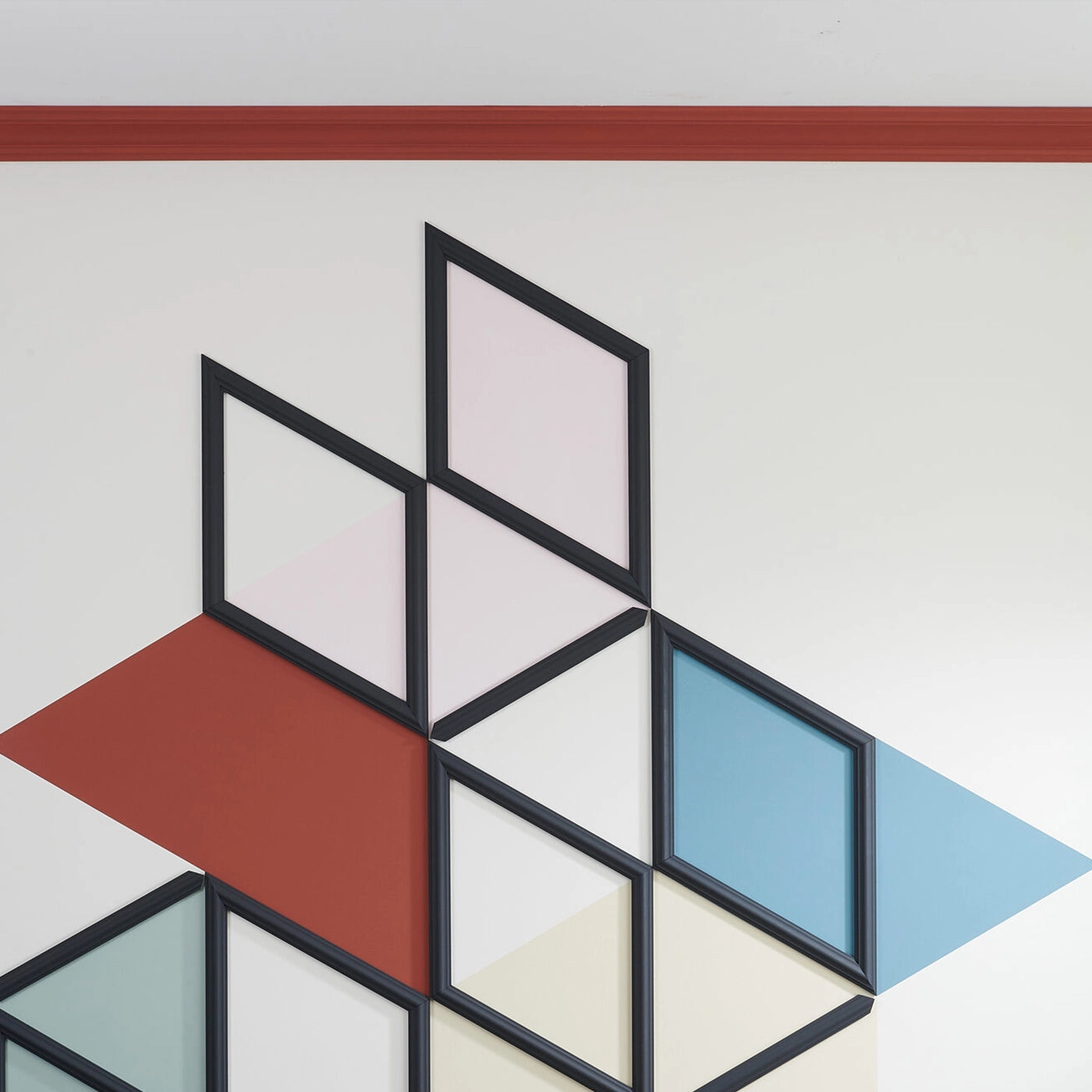 NOMASTYL® NMC 2m Ceiling Coving on white feature wall with geometric design Decormania UK