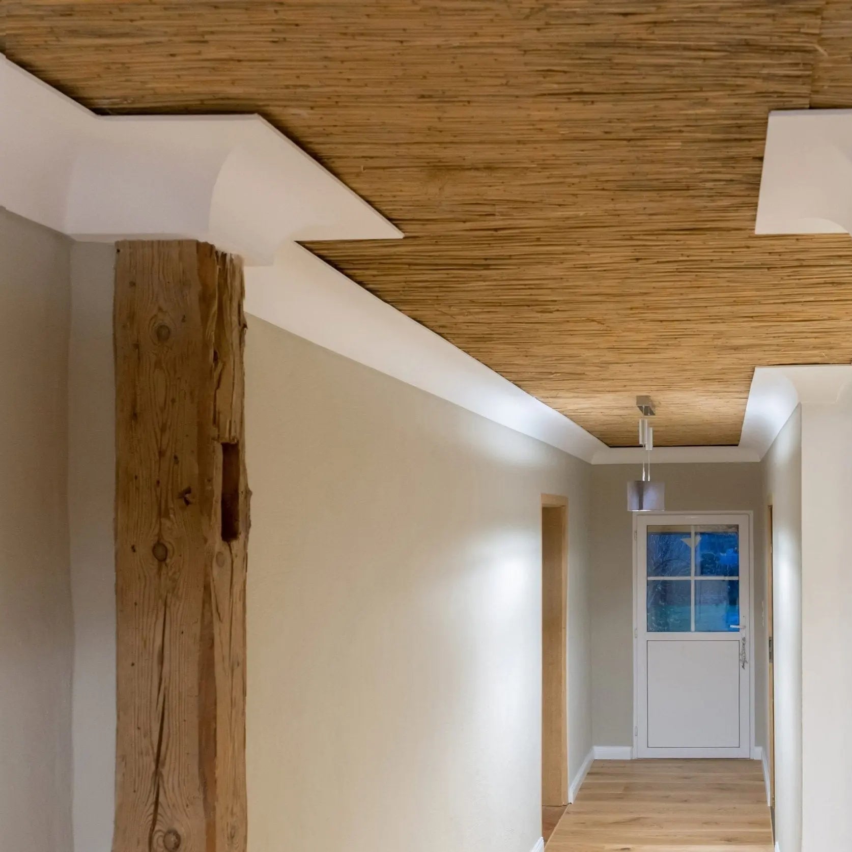 AD23 ART DECO 2M Ceiling Coving NMC blending with rustic wooden ceiling | DecorMania UK 