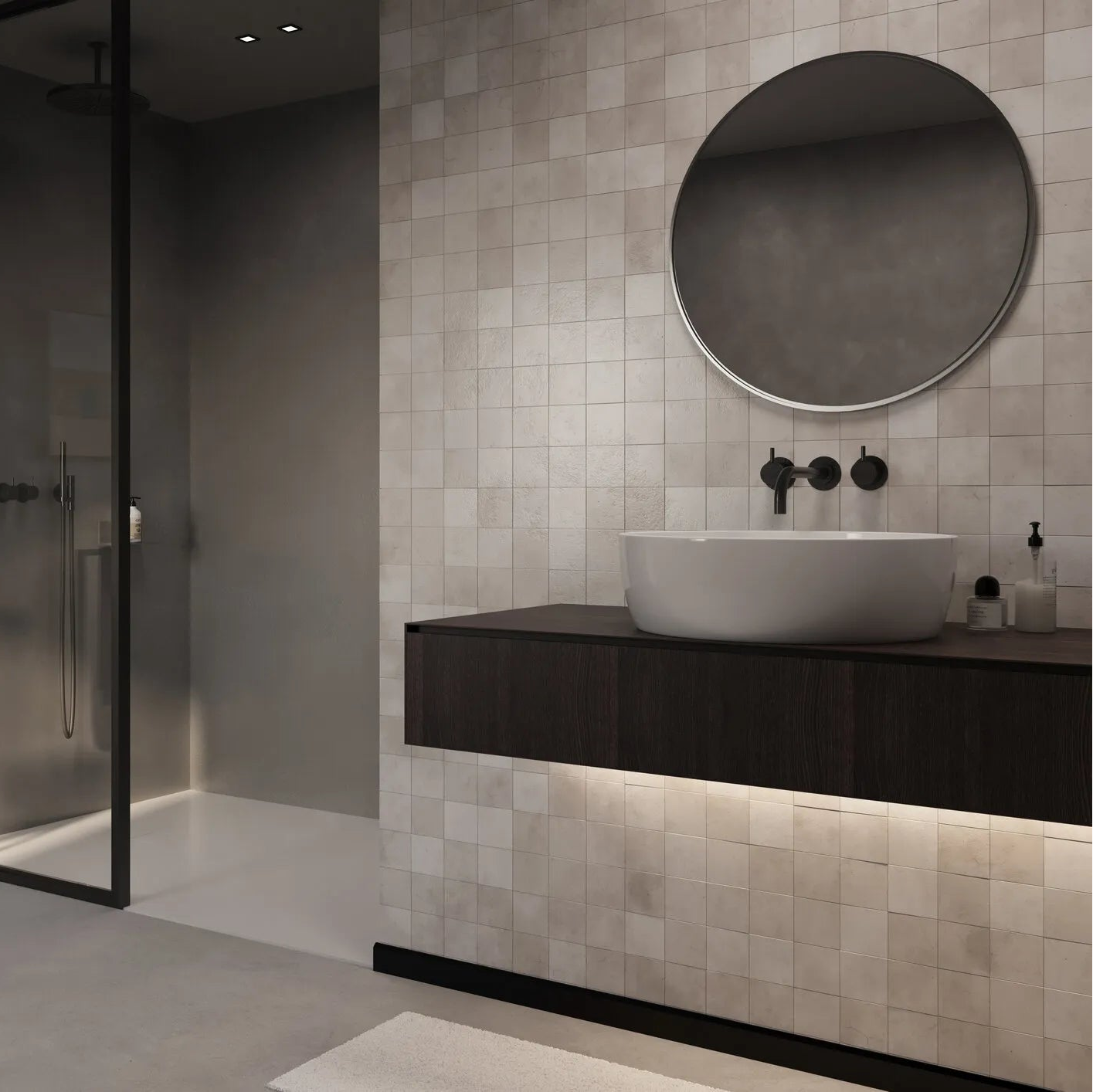 Black Skirting Board | installed in a contemporary bathroom, offering a minimalist touch | DecorMania UK