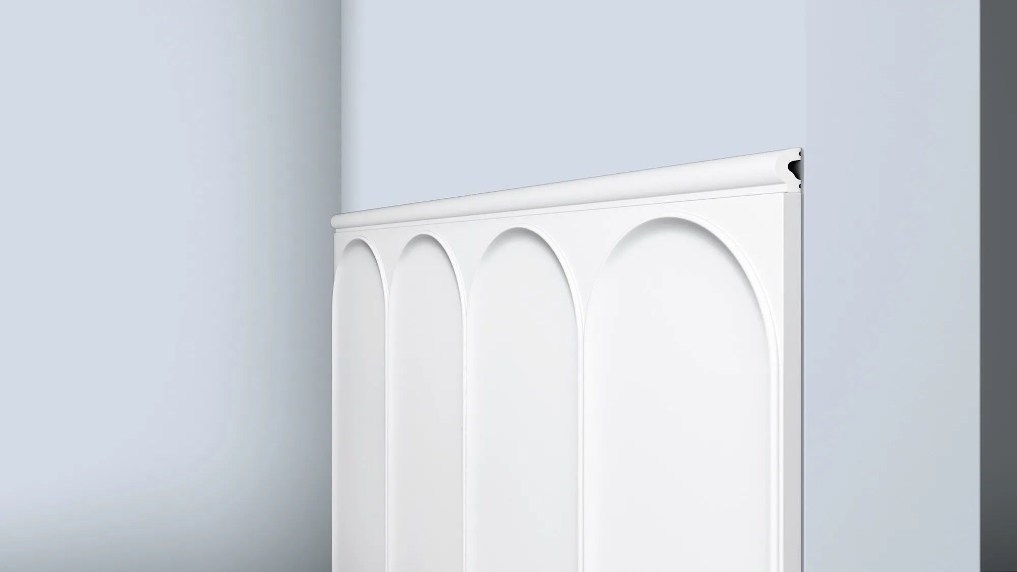 Close up view of ARC L Arstyl® 3D Wall Panels highlighting the sleek curves and minimalist style | DecorMania UK
