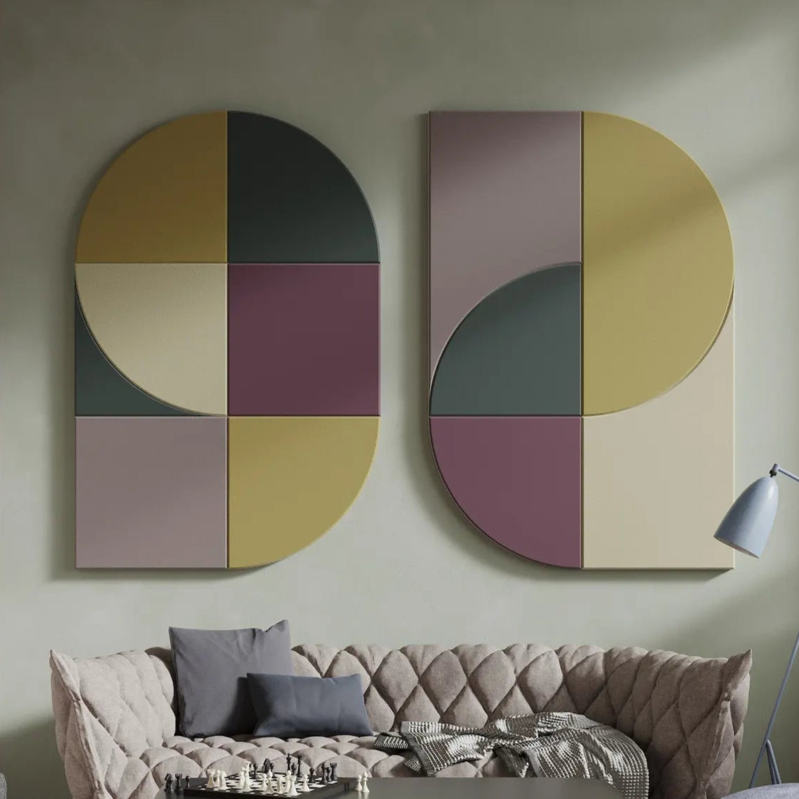 Acoustic Wall Art Panels FAN 1 in modern living room closeup Decormania UK