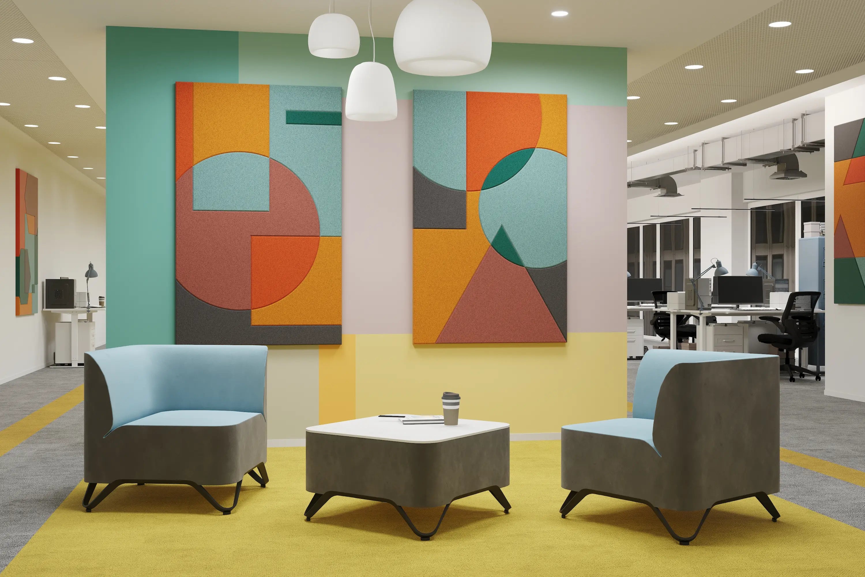 Acoustic Wall Art Panels SHAPES 5 in colorful interior Decormania UK