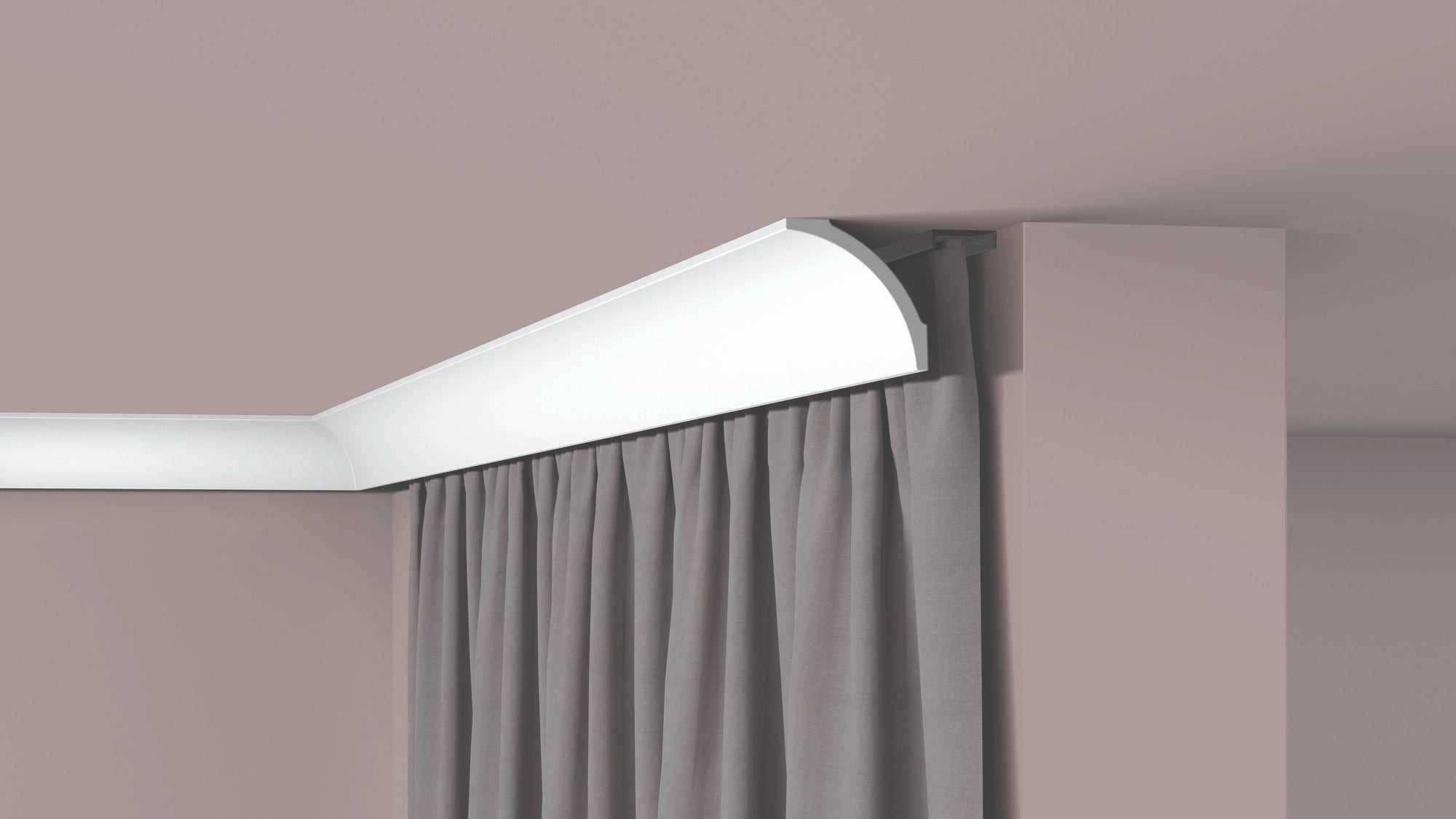 NOMASTYL® NMC 2m Ceiling Coving on plain wall and ceiling with curtain Decormania UK