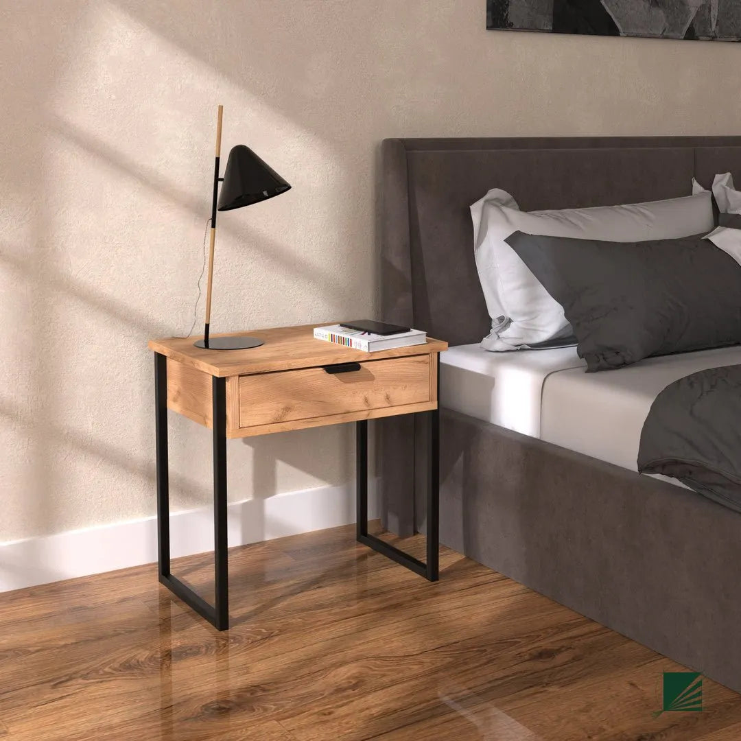 Bed Table LOFT Oak Black in bedroom interior  DecorMania UK