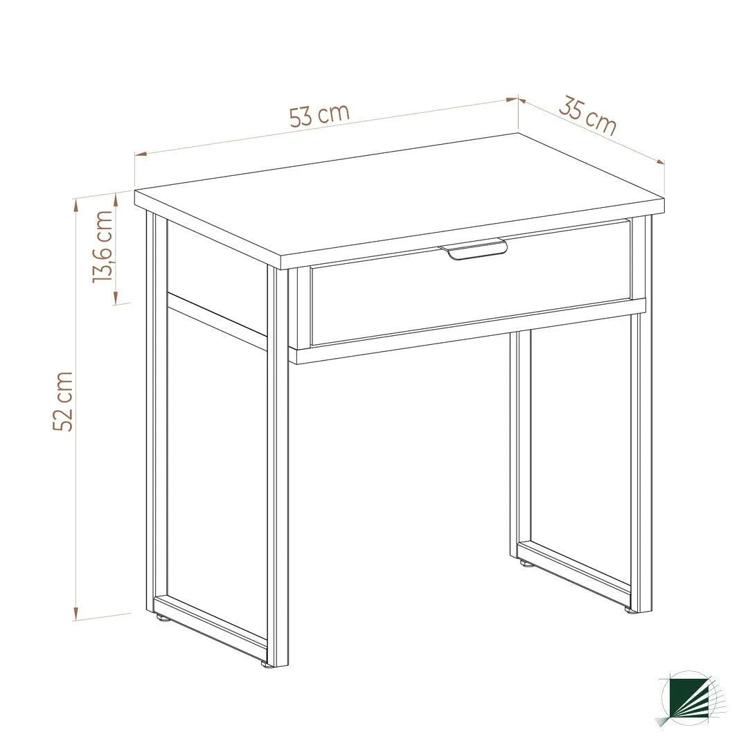 Bed Table LOFT Oak Black dimensions on white background DecorMania UK