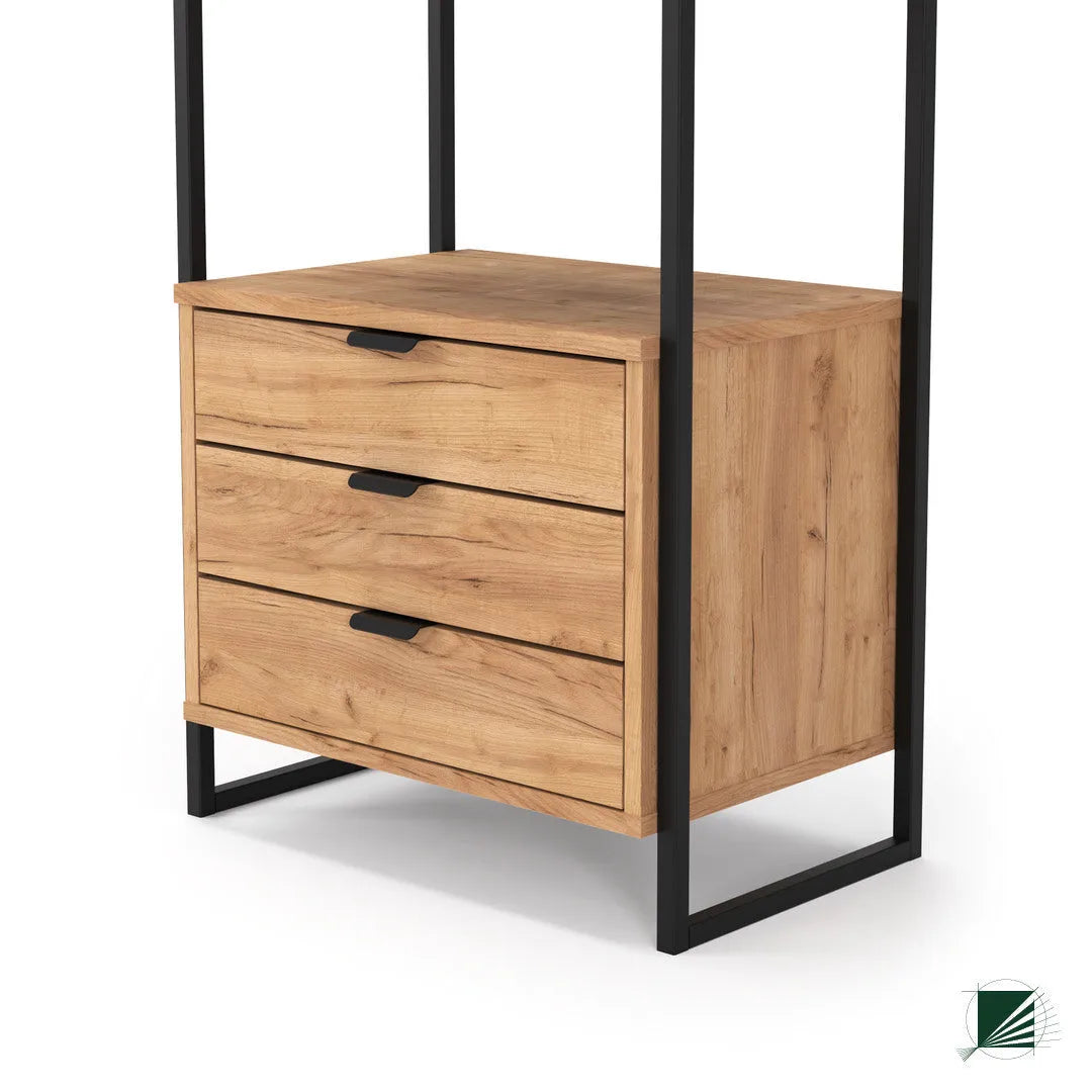 Bookstand with drawers LOFT Oak Black on white background DecorMania UK