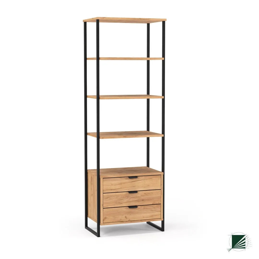 Bookstand with drawers LOFT Oak Black on white background DecorMania UK