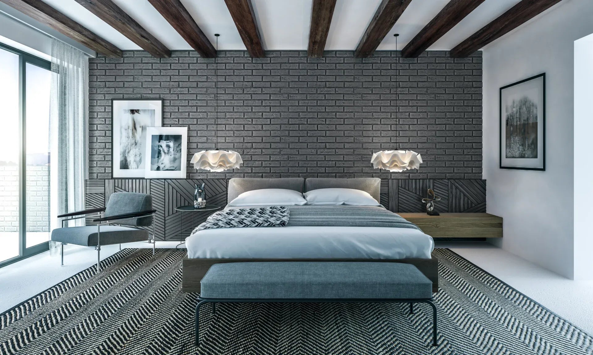 Brick Slips BOSTON Concrete Interior & Exterior - Box in bedroom interior Decormania UK