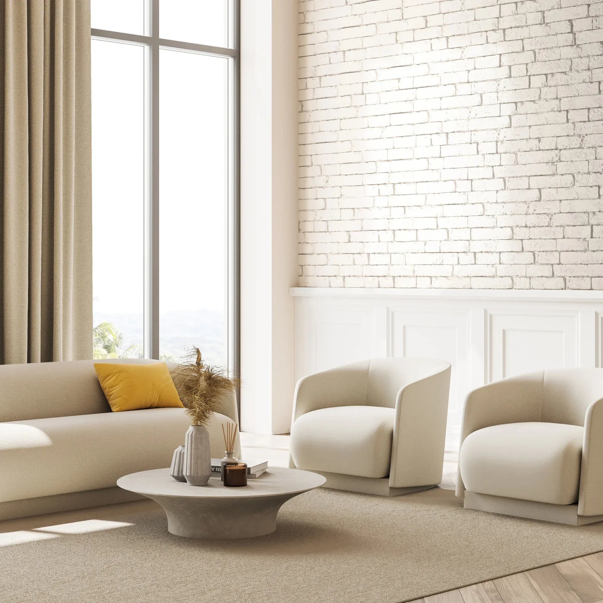 Brick Slips BRICKAL Gypsum Interior - Box in cream living room interior Decormania UK