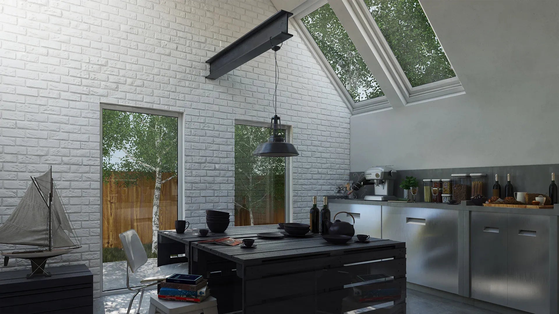 Brick Slips PARMA Gypsum Interior - Box in industrial kitchen interior Decormania UK