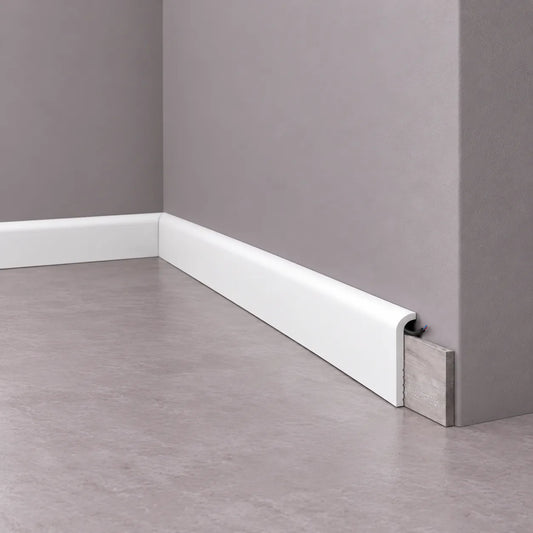 White flexible skirting board cover