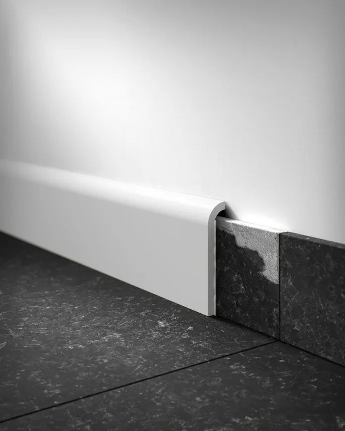 CF1 WALLSTYL cover skirting board installed over existing tiled skirting