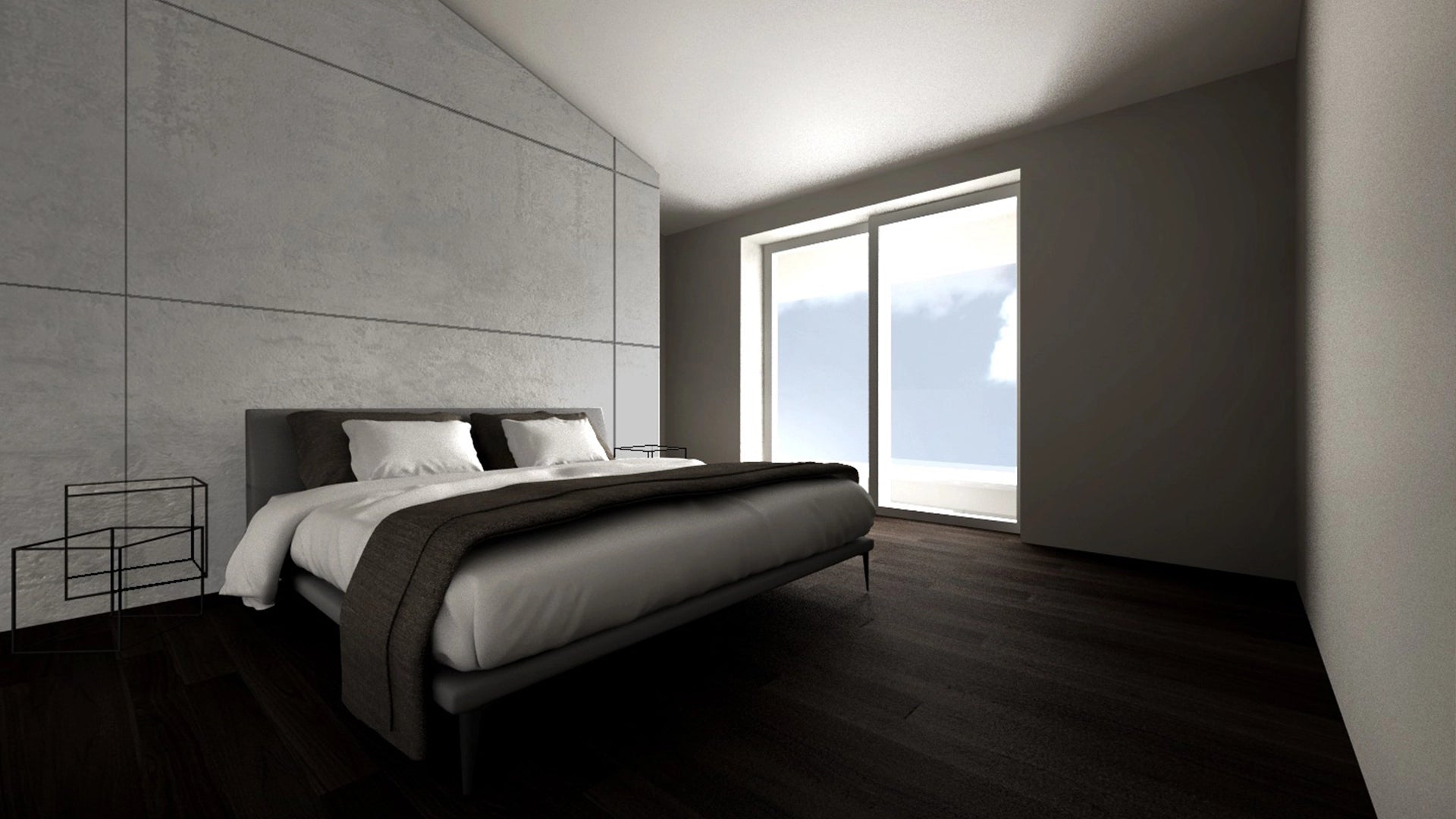 Before & After with Our Faux Concrete Decorative Panels in bedroom interior