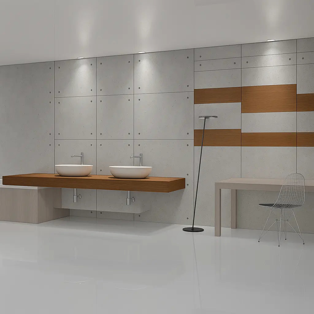 CONCLAD® Faux Concrete Decorative Panels - Natural Grey in bathroom interior Decormania UK