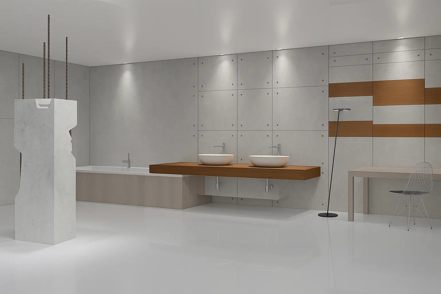 CONCLAD® Faux Concrete Decorative Panels - Natural Grey in bathroom interior Decormania UK