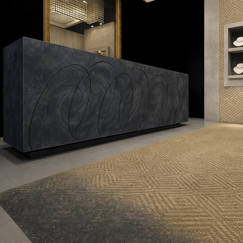CONCREO® Faux Concrete Decorative Panels - Dark Old Looking in reception interior Decormania UK
