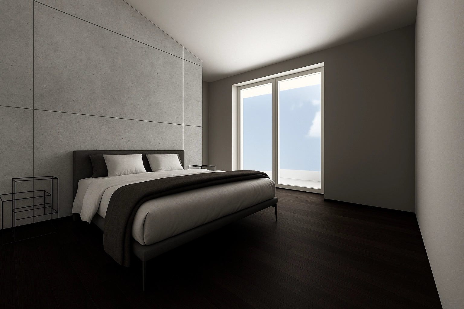 CONCREO® Faux Concrete Decorative Panels - Natural Smooth in bedroom interior Decormania UK