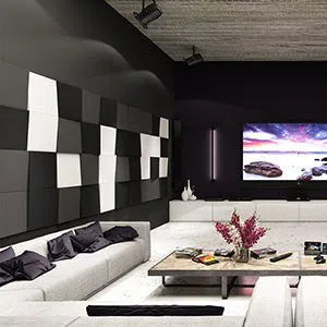 CUBE 3D Soft Acoustic Wall Panels in dark modern interior | DecorMania UK