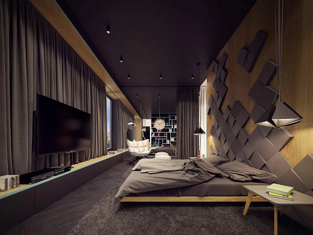 CUBIC Acoustic soft 3D wall panel in bedroom interior 3D Wall Panels | DecorMania UK