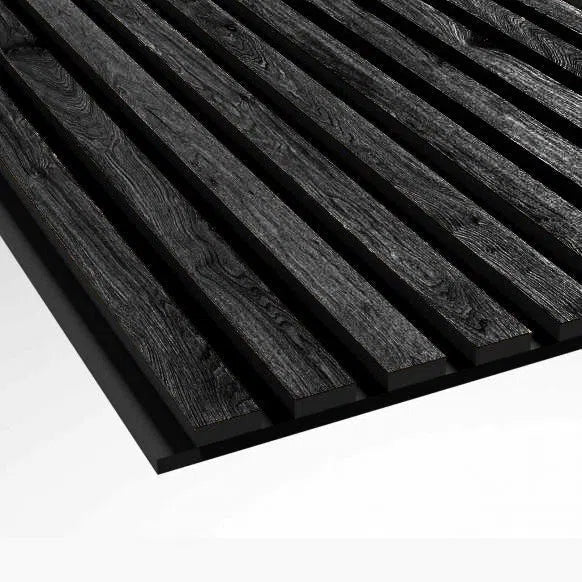 Charcoal Acoustic Wood Slat Wall Panel  texture closeup DecorMania UK