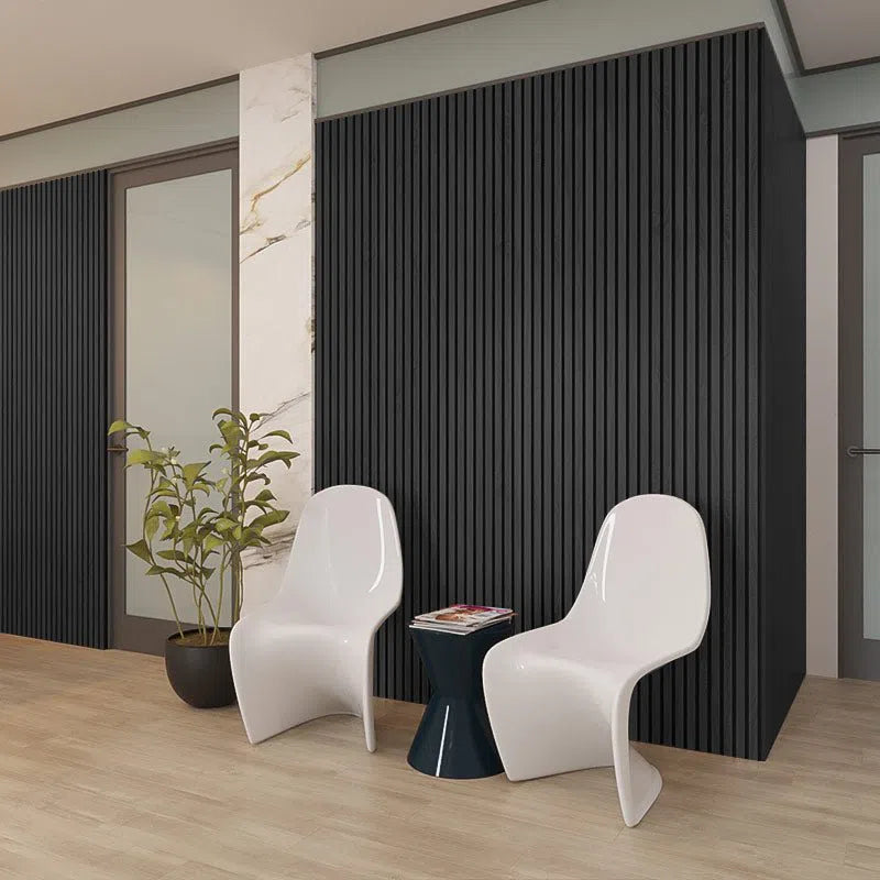 Charcoal Acoustic Wood Slat Wall Panel  in sitting room area DecorMania UK
