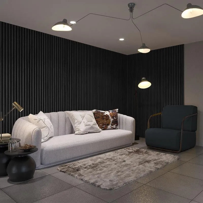 Charocal Acoustic Wood Slat Wall Panel  in living room interior DecorMania.co.uk
