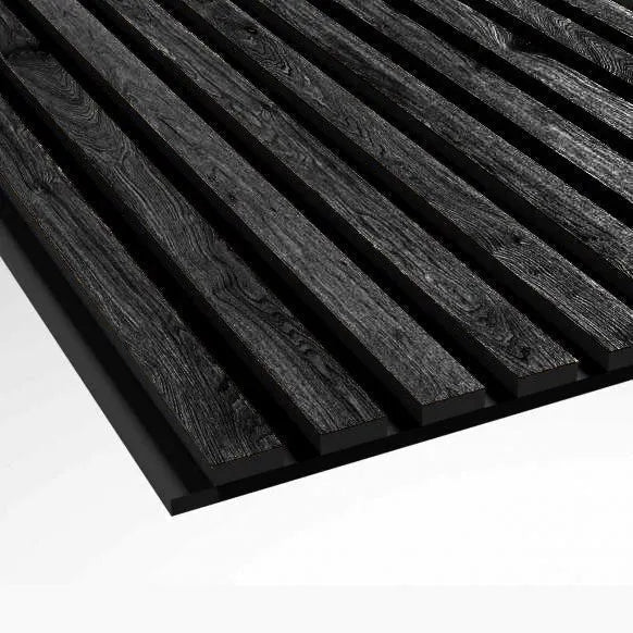 Charocal Wood Slat Wall Panelling texture closeup 300x60 cm DecorMania UK