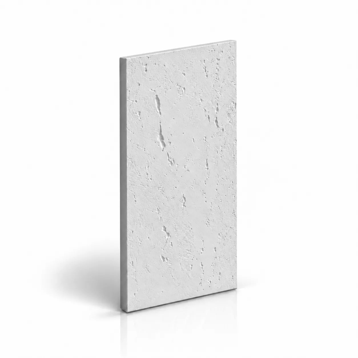 Concrete effect gypsum wall panel on a white background with soft shadow and reflection