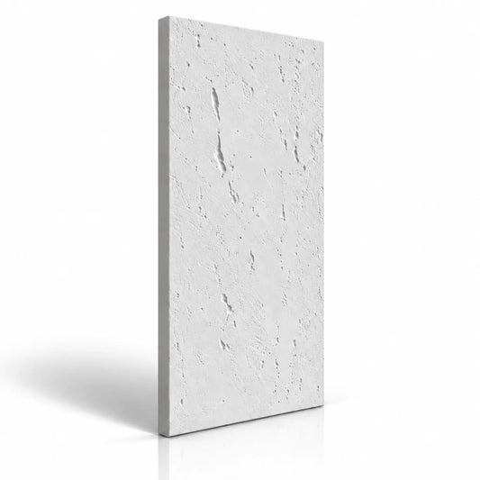 Concrete effect gypsum wall panel on a white background with soft shadow and reflection