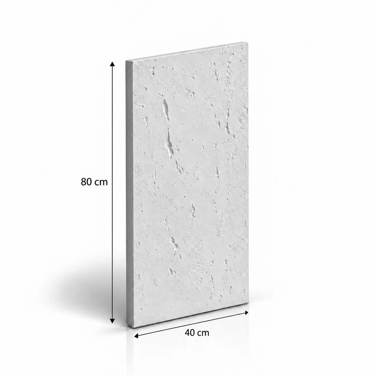 Concrete effect gypsum wall panel measuring 80 cm by 40 cm on a white background