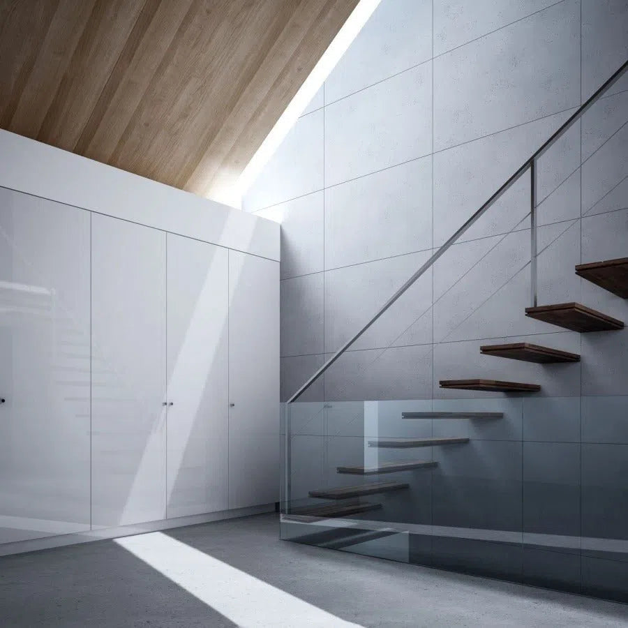 Concrete Wall Panels EXTERIOR - 60 x 60 cm - are on the wall in the staircase Concrete Panels | DecorMania UK