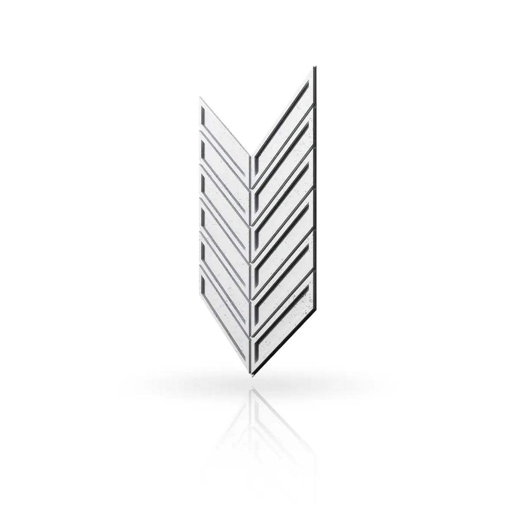 Concrete Cladding HERRINGBONE BOLD Wall Panels BS white colour on white background DecorMania UK