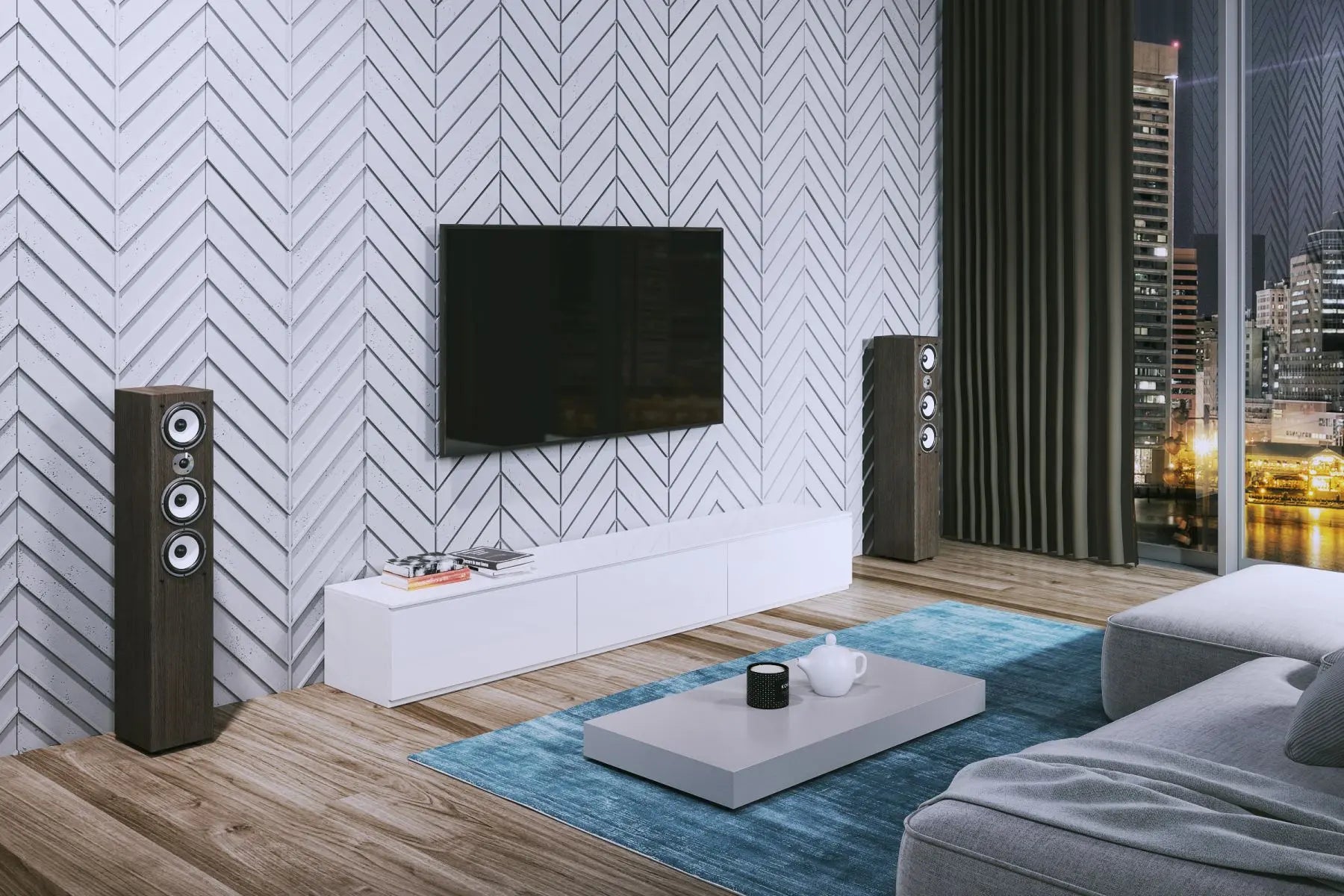 Concrete Cladding HERRINGBONE L REVERS Wall Panels in living room interior DecorMania UK