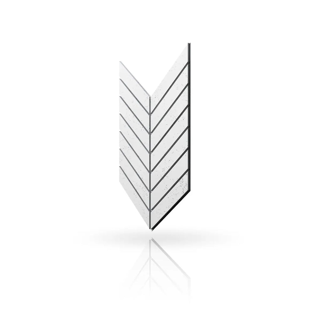 Concrete Cladding HERRINGBONE L Wall Panels White BS colour on white background DecorMania UK