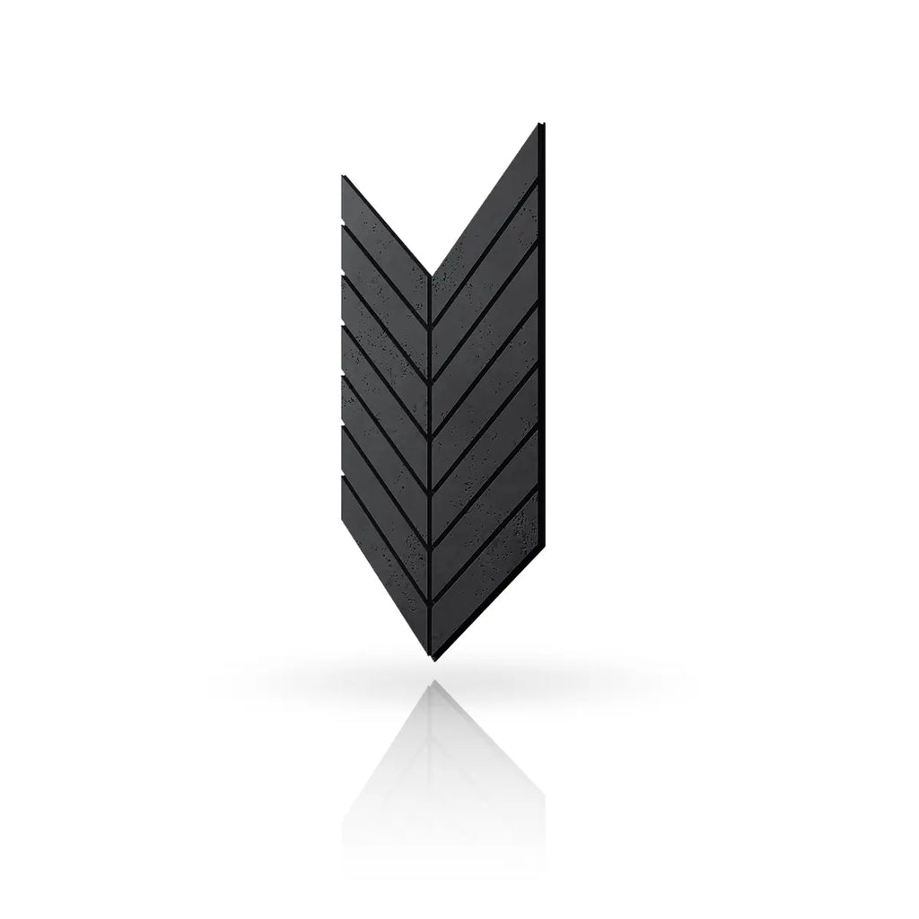 Concrete Cladding HERRINGBONE L Wall Panels Black B15 colour on white background DecorMania UK